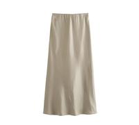 Faldas De Satén para Mujer Falda Midi de satén de Seda Retro Estilo Palacio for Mujer, Falda Larga de Corte A con caída en la Cadera, con Textura en Forma de A, Primavera/Verano(Taupe,M)