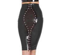 Faldas De Tubo Para Mujer, Falda Abierta Ajustada De Talle Alto Con Cordones, Minifaldas Ajustadas De Cuero De Látex De PVC De Verano,Negro,L