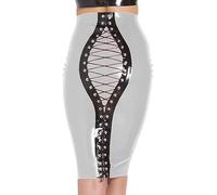 Faldas De Tubo Para Mujer, Falda Abierta Ajustada De Talle Alto Con Cordones, Minifaldas Ajustadas De Cuero De Látex De PVC De Verano,Plata,3XL
