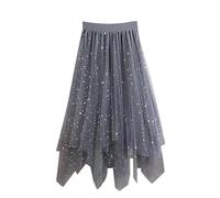 Faldas de tul con lentejuelas y estrellas para niñas pequeñas, falda larga con lentejuelas, tutú, falda baja alta, falda acampanada brillante con cintura elástica, gris, 8-9 años