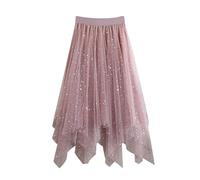 Faldas de tul con lentejuelas y estrellas para niñas pequeñas, falda larga con lentejuelas, tutú, falda baja alta, falda acampanada brillante con cintura elástica, Rosa., 10-12 años
