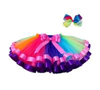 Faldas de Tul para Niña, 2 Piezas Falda de Tutú, Faldas Tutu Arcoiris en Capas, Falda de Tul con Paneles de Color Arcoíris, Vestido Corto de Baile Princesa, para Navideña de Halloween, Fiestas