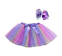 Faldas de Tul para Niñas,Falda de Tul con Paneles de Color Arcoíris, 2 Piezas Falda de Tutú, Faldas Tutu en Capas, Vestido Corto de Baile Princesa, para Navideña de Halloween, Fiestas
