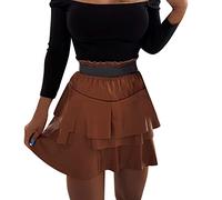 Faldas elásticas para mujer, cintura pequeña, tutú, falda con volantes, de poliuretano, mini nalgas, para tartas, ropa de calle, red, marrón, M