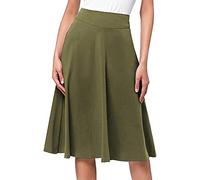 Faldas hasta la rodilla Falda elástica simple y cómoda de un solo color en línea A con rodilla acampanada Calor, Verde militar., S