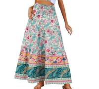 Faldas largas de estilo bohemio para mujer, faldas maxi de cintura alta y acampanadas para mujer, minifaldas plisadas de verano, beige, 3XL