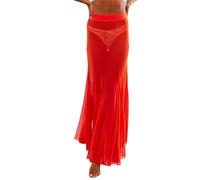Faldas largas de malla transparente para mujer, cintura alta, dobladillo con volantes, falda midi de tul transparente, Color naranja y rojo., L