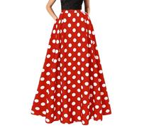 Faldas Largas Mujer - Falda Larga De Lunares para Mujer Falda Larga Holgada De Corte A Falda Elegante De Cintura Alta De Estilo Retro Ocasiones Informales Y Formales (Red XXXXL)