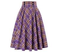 Faldas largas para mujer, falda de tartán del Reino Unido, cintura alta, a cuadros, a la moda, casual, retro, vestido plisado, falda larga para mujer, Morado (, XXL
