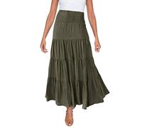 Faldas Largas Una Línea Mujer Verano Elástico Cintura Alta Boho Maxi Falda Cordón A-Line Falda Larga Vestido De Ballet Con, Verde militar., L