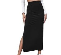 Faldas,Maxi Bodycon Falda para Mujer Negro Cintura Alta Abertura Lateral Falda Envuelta En Las Caderas Falda Midi Ajustada Simple Color Sólido A-Line hasta El Tobillo Falda Larga para Niñas Damas,S