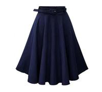 Faldas Midi Acampanadas de Cintura Alta para Mujer con Cinturones Falda Vaquera Larga Plisada de Verano-DL-Talla única