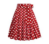 Faldas Mujer - Falda Midi De Cintura Alta con Estampado De Lunares Y Lazo con Cinturón Falda De Moda Informal Retro Francesa para Mujer (Red L)