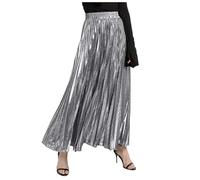 Faldas Mujer Falda Plisada De Mujer con Lentejuelas De Talla Grande Cintura Alta Gran Swing Falda De Playa Dorada para Mujer S Plata