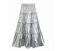 Faldas Mujer Faldas Fluidas De Línea A Plateadas Falda De Cintura Elástica Alta para Mujer High Street para Fiesta Callejera L Plata