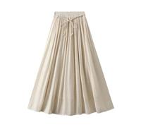 Faldas Mujer Faldas Largas con Cordones De Cintura Alta De Lino Y Algodón para Mujer Falda Casual De Color Sólido Suelta De Línea A Talla Única Apricot
