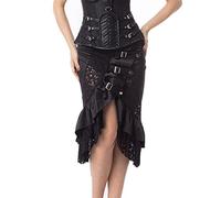 Faldas Mujer Fiesta - Falda Gótica De Punk Rock con Borde De Encaje Negro Falda Irregular De Cintura Alta (Black S)