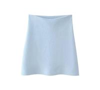 Faldas Mujer Moda Damas Punto De Cintura Alta Mini Falda Mujer Color Sólido Falda De Línea A Dulce Delgada Mujer L Skyblue