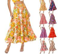 Faldas Mujer Verano Boho Maxi Falda Elegante Faldas Largo Cintura Elástica Casual Sueltos Ropa Verano Tenis Vacaciones Falda Mujer Básica Deportiva Skirt Estampado Plisada con Bolsillos Rojo sandía L