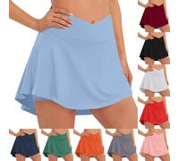 Faldas Mujer Verano Vacaciones Maxi Falda Casual Faldas Yoga Cintura Elástica Básica Sueltos Ropa Verano Fiesta Playa Falda Mujer Elegante Tenis Skirt Color Liso con Pantalones Cortos Debajo Azul L