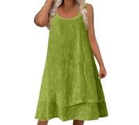 Faldas Mujer Verano Vestido Casual Femenino Sin Mangas Holgado y Fluido con Cuello Elegante en Color Liso y Diseño Ligero de Dos Capas (Green, M)