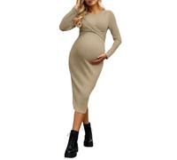 Faldas Mujer Verano Vestido de Maternidad Elegante con Mangas Largas Ajustado Informal para un Atuendo Cómodo Durante el (Beige, M)