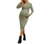 Faldas Mujer Verano Vestido de Maternidad Elegante con Mangas Largas Ajustado Informal para un Atuendo Cómodo Durante el (Green, M)