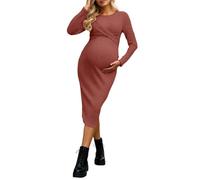 Faldas Mujer Verano Vestido de Maternidad Elegante con Mangas Largas Ajustado Informal para un Atuendo Cómodo Durante el (Red, XL)