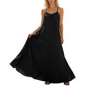 Faldas Mujer Verano Vestido Largo Plisado Mujer Elegante Versátil para Uso Diario Playa y Ocasiones Informales con Detalle de Vuelo (Black, L)