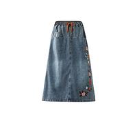 Faldas Mujeres Negro Corto Primavera Y Verano Media Falda Cintura Elástica Una Línea Falda Alta Cintura Bordado Denim Retro Longitud Media Estilo Adelgazamiento Duro Camiseta Mujer, azul, XL