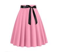 Faldas para mujer de un solo color, cintura moderna, linda, grande, swing en A, falda informal para fiesta, verde corta, Rosa., M