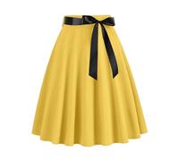 Faldas para mujer de un solo color, cintura moderna, linda, grande, swing en A, falda informal para fiesta, verde corta, amarillo, L