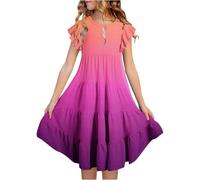 Faldas para niña, color negro, degradado, cuello redondo, mangas con vuelo, vestido casual escalonado, transpirable, cómodo, juguetón, para niños, fiestas de cumpleaños infantiles, Rosa intenso., 12