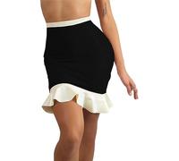 Faldas Plisadas De PVC Mini Charol Ajustado Dobladillo Lápiz Falda Con Volantes Falda Vintage De Cintura Alta,Negro,L