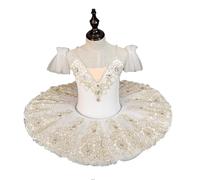 Faldas Profesionales De Ballet Tutús para Niñas, Vestido De Ballet Estilo Panqueque Traje De Baile,Blanca,130