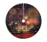 Faldón de árbol con estampado de fuegos artificiales de Navidad, tapete de árbol de Navidad de invierno para fiestas en casa, vacaciones, decoración interior y exterior