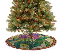 Faldón de árbol de Navidad con flores moradas de vidrieras de 90 cm, falda redonda para árbol de Navidad, decoración de árbol para decoraciones de fiesta de Navidad