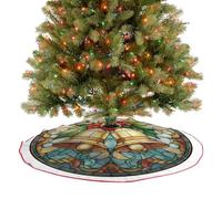 Faldón de árbol de Navidad de 90 cm con vidrieras de campanas y bayas, falda redonda para árbol de Navidad, decoración de árbol para decoraciones de fiesta de Navidad