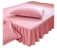 Faldón de Cama Juego de 3 Piezas: Faldón Cama Liso + par Fundas Almohada (sin Relleno), cubrecama, Funda colchón, sábana y Juego(Color1,150x200cm 3pc)