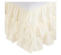 Faldón De Cama Lujosa Falda de Cama Estilo Cascada Tres Capas con Volantes Tela Resistente a Las Arrugas y a la decoloración-15 Pulgadas Alto(Ivory,King 200x200x38cm)
