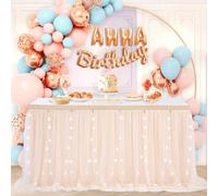 Faldón de mesa de tul de 6 pies, tutú champán, mantel con luces para decoración de mesa de boda, fiesta, despedida de soltera