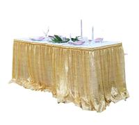 Faldón de Mesa Falda de mesa con lentejuelas, mantel destellos, decoración for fiestas cumpleaños, bodas, festivales, eventos, faldas rectangulares purpurina(Golden,14FT 70x426cm)