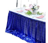 Faldón de Mesa Falda de mesa con lentejuelas, mantel destellos, decoración for fiestas cumpleaños, bodas, festivales, eventos, faldas rectangulares purpurina(Deep Blue,14FT 70x426cm)
