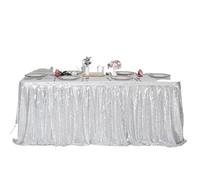 Faldón de Mesa Falda de mesa con lentejuelas, mantel destellos, decoración for fiestas cumpleaños, bodas, festivales, eventos, faldas rectangulares purpurina(Silver,14FT 70x426cm)