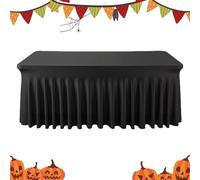 Faldón de Mesa Rectangular | Faldones de Escritorio para Bodas - Falda De Mesa Con Pliegues Y Volantes 1.8 Metros Negro Para Bodas Cumpleaños Banquetes Fiestas Navidad Halloween