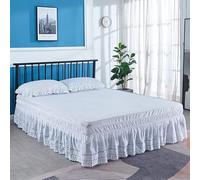 Faldones de Cama Absolutamente Hermosa, Bien Hecha, Bordada, con Volantes, Falda de Cama Blanca, Tela Resistente a Las Arrugas y a la decoloración, 15 Pulgadas(Queen 150x200x38cm)