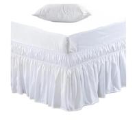 Faldones de Cama DecoracióN,Cubre Canape Falda De Cama con Volantes Elástica Color Sólido Anti Decoloración Individual Doble Queen King(White,160x200x38cm)