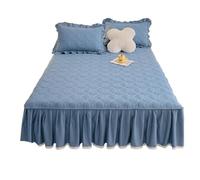 Faldones de Cama Falda de Cama algodón Aterciopelado, Pieza única, Antideslizante, Color Puro, Universal, for Todas Las Estaciones, tamaño Queen(Royal Blue [Bed Skirt+Two Pillowcases],150 * 190cm)