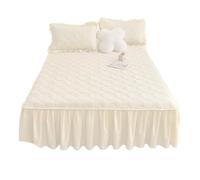 Faldones de Cama Falda de Cama algodón Aterciopelado, Pieza única, Antideslizante, Color Puro, Universal, for Todas Las Estaciones, tamaño Queen(Pearl White [Bed Skirt+Two Pillowcases],200 * 200cm)