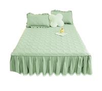 Faldones de Cama Falda de Cama algodón Aterciopelado, Pieza única, Antideslizante, Color Puro, Universal, for Todas Las Estaciones, tamaño Queen(Matcha Green [Bed Skirt+Two Pillowcases],135 * 200cm)
